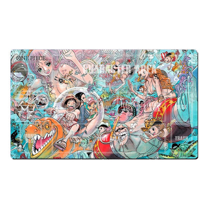 Colorful 'One Piece' anime-themed mouse pad with various characters and elements.