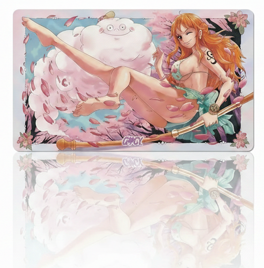 Card with an anime-style character on a reflective surface