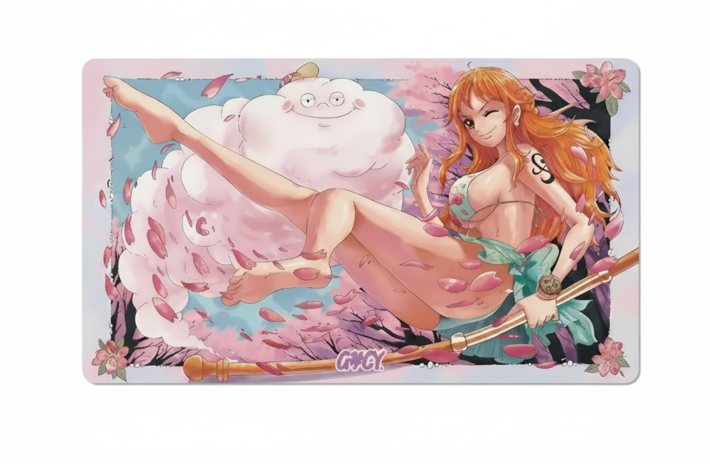 Illustration of a character with long orange hair and a large white creature on a pink background