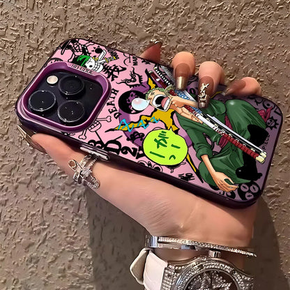 Anime One Piece Luffys Zoros Magnetic Case for iPhone 12 13 14 15 16 17 Air Pro Max Plus Soft Silver Plated Anti Fall Cover