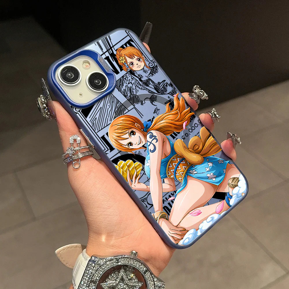 Anime One Piece Cool Magnetic Case for IPhone 11 12 13 14 15 16 17 Air Pro Max Plus Soft Silver Plated Anti Fall Back Cover
