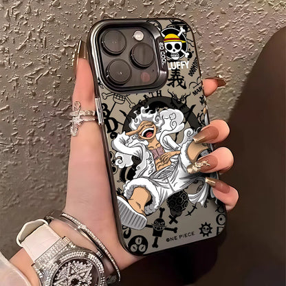 Anime One Piece Luffys Zoros Magnetic Case for iPhone 12 13 14 15 16 17 Air Pro Max Plus Soft Silver Plated Anti Fall Cover