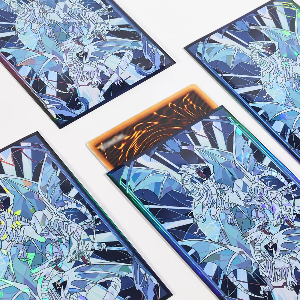 50PCS 63x90mm Blue Eyes White Dragon Laser Card Sleeves Japanese Size YGO Trading Card Protector Anime Deck Shield