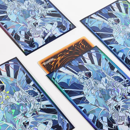 50PCS 63x90mm Blue Eyes White Dragon Laser Card Sleeves Japanese Size YGO Trading Card Protector Anime Deck Shield