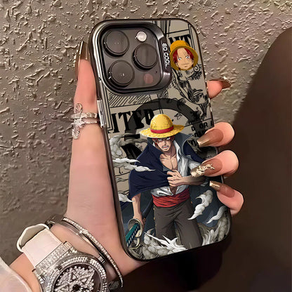 Anime One Piece Cool Magnetic Case for IPhone 11 12 13 14 15 16 17 Air Pro Max Plus Soft Silver Plated Anti Fall Back Cover