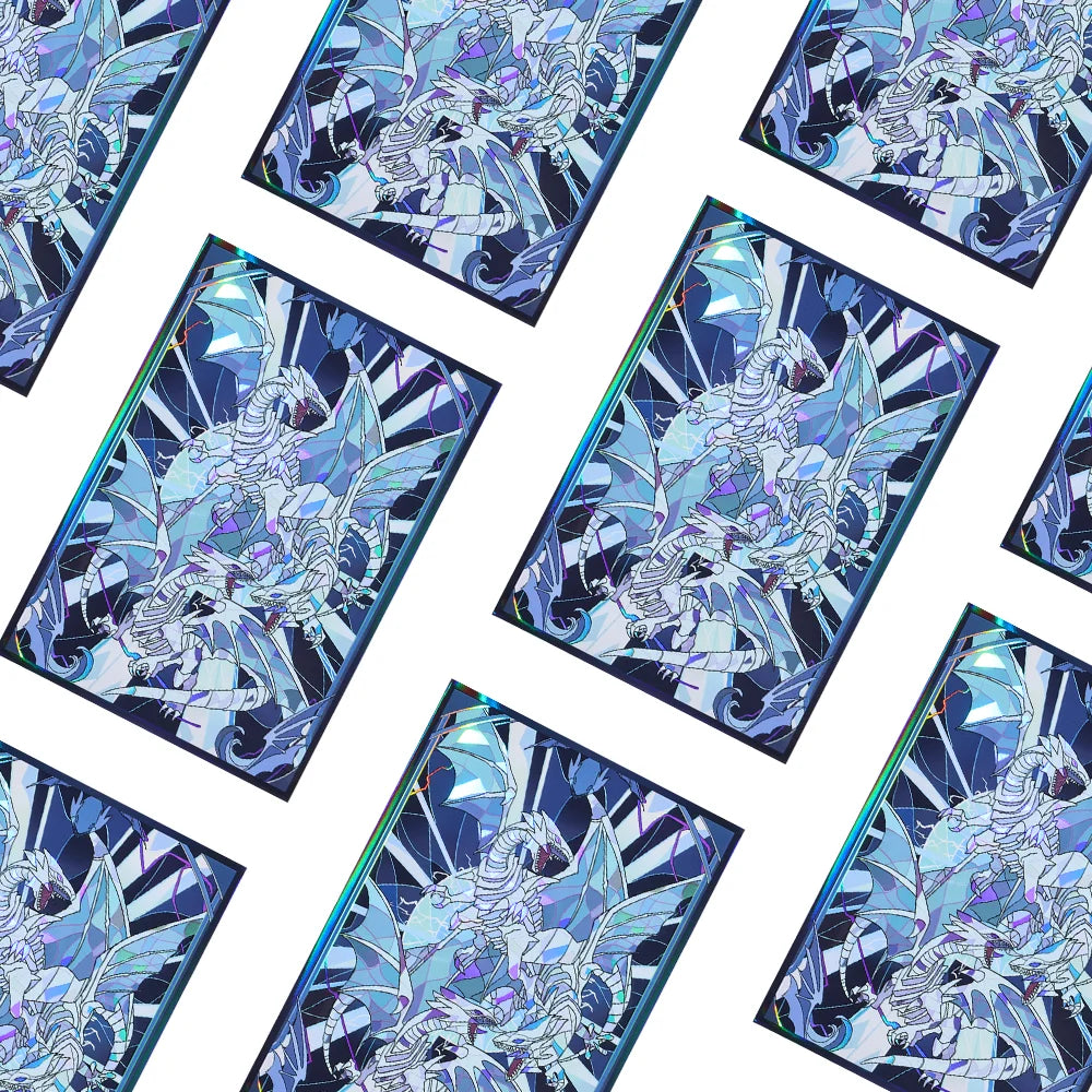 50PCS 63x90mm Blue Eyes White Dragon Laser Card Sleeves Japanese Size YGO Trading Card Protector Anime Deck Shield