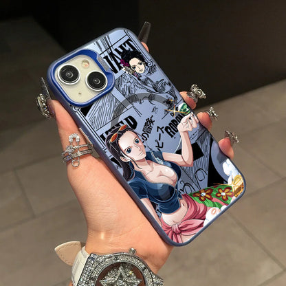 Anime One Piece Cool Magnetic Case for IPhone 11 12 13 14 15 16 17 Air Pro Max Plus Soft Silver Plated Anti Fall Back Cover