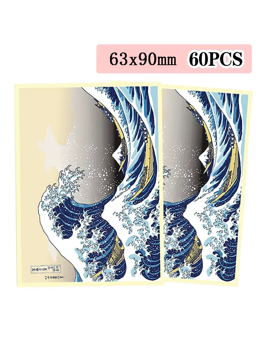 63x90mm 60PCS Art Card Sleeves, Great Wave Card Sleeves for Game Cards/ YGO, Card Collection Player's Favorite Cartoon Sleeves