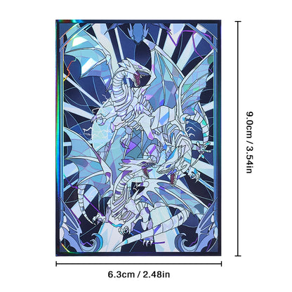 50PCS 63x90mm Blue Eyes White Dragon Laser Card Sleeves Japanese Size YGO Trading Card Protector Anime Deck Shield