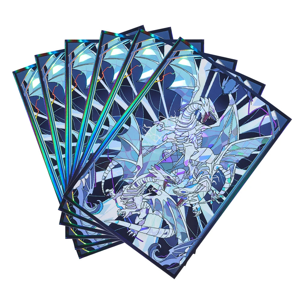 50PCS 63x90mm Blue Eyes White Dragon Laser Card Sleeves Japanese Size YGO Trading Card Protector Anime Deck Shield