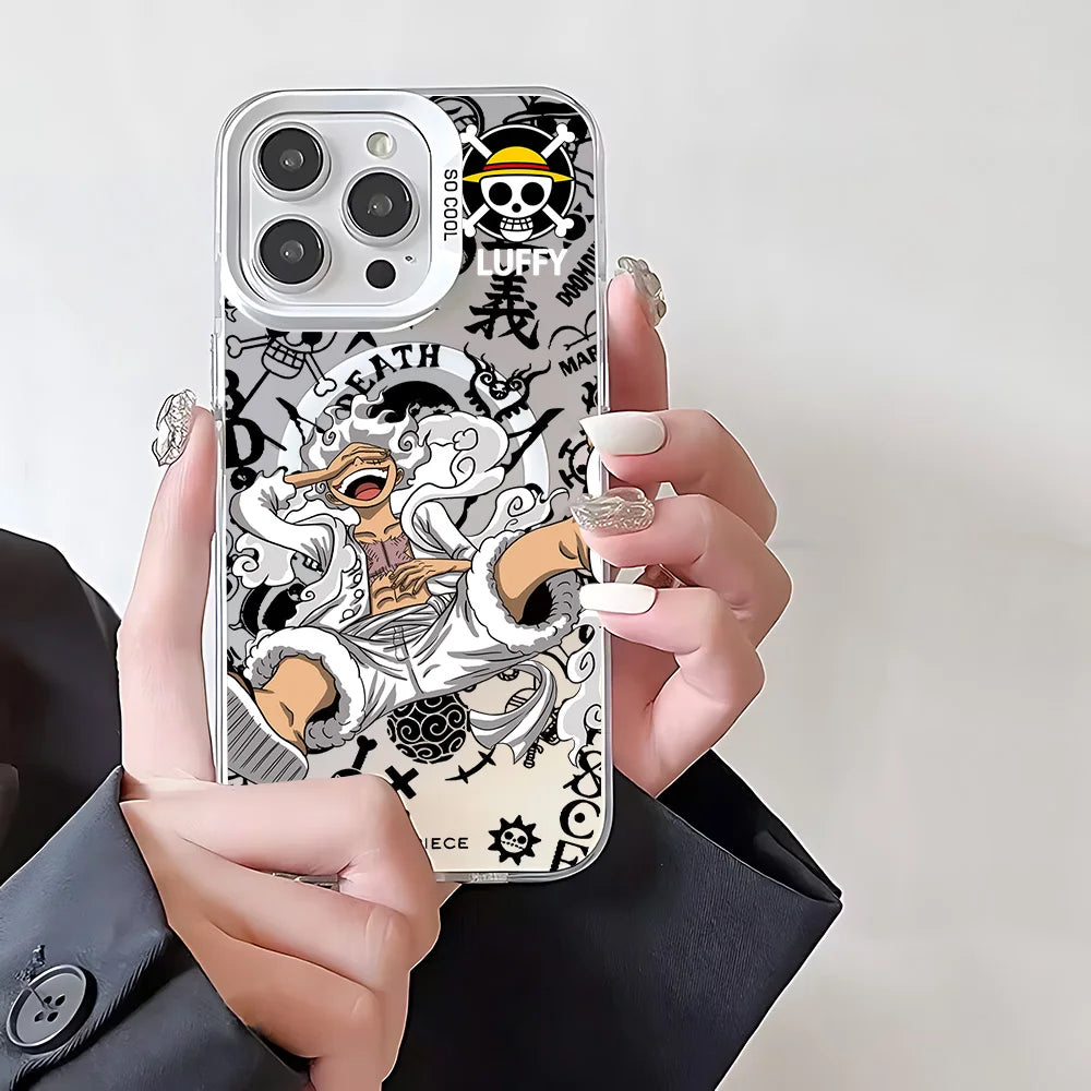 Anime One Piece Luffys Zoros Magnetic Case for iPhone 12 13 14 15 16 17 Air Pro Max Plus Soft Silver Plated Anti Fall Cover
