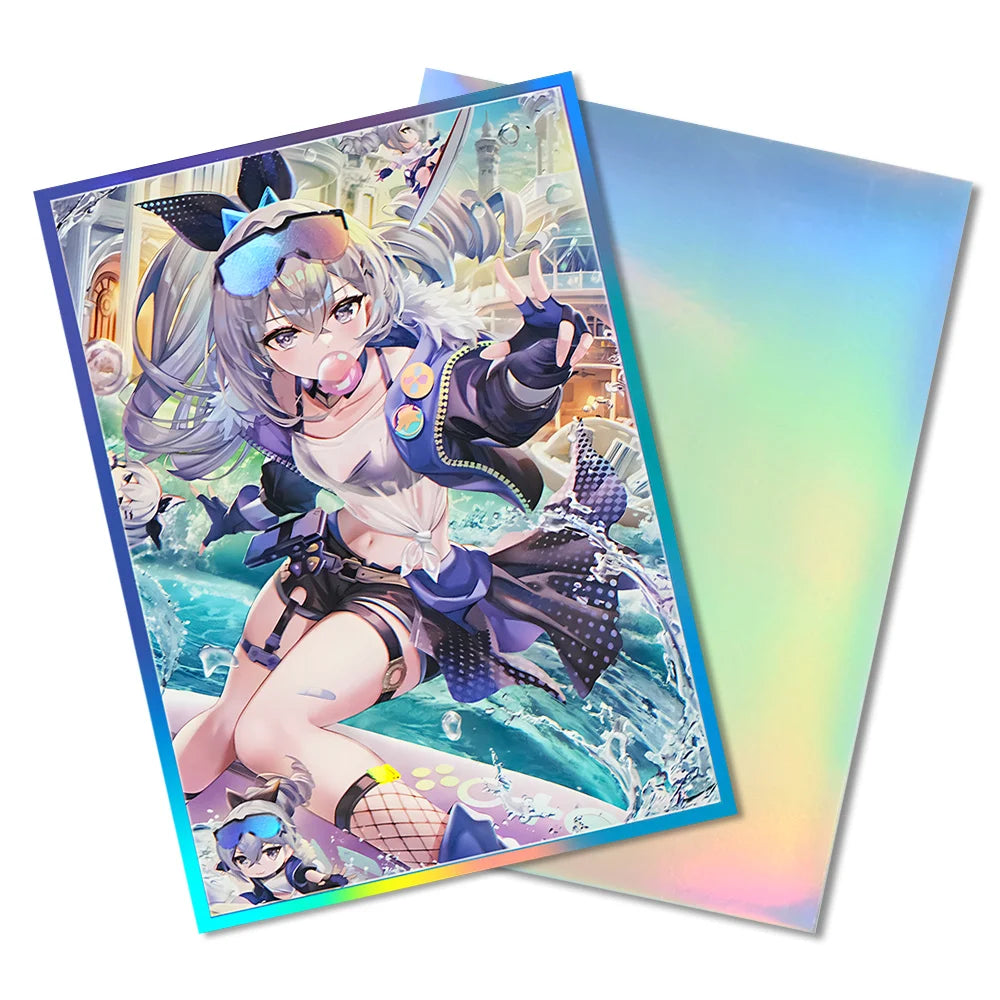 60PCS Holographic Anime Card Sleeves Perfect Fit MTG/PKM Star Rail Silver Wolf Card Protector for PTCG Cards Sports Cards