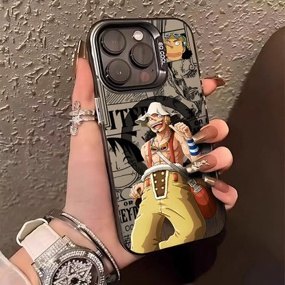 Anime One Piece Cool Magnetic Case for IPhone 11 12 13 14 15 16 17 Air Pro Max Plus Soft Silver Plated Anti Fall Back Cover