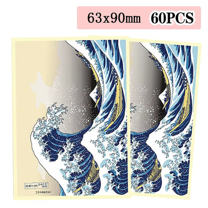63x90mm 60PCS Art Card Sleeves, Great Wave Card Sleeves for Game Cards/ YGO, Card Collection Player's Favorite Cartoon Sleeves