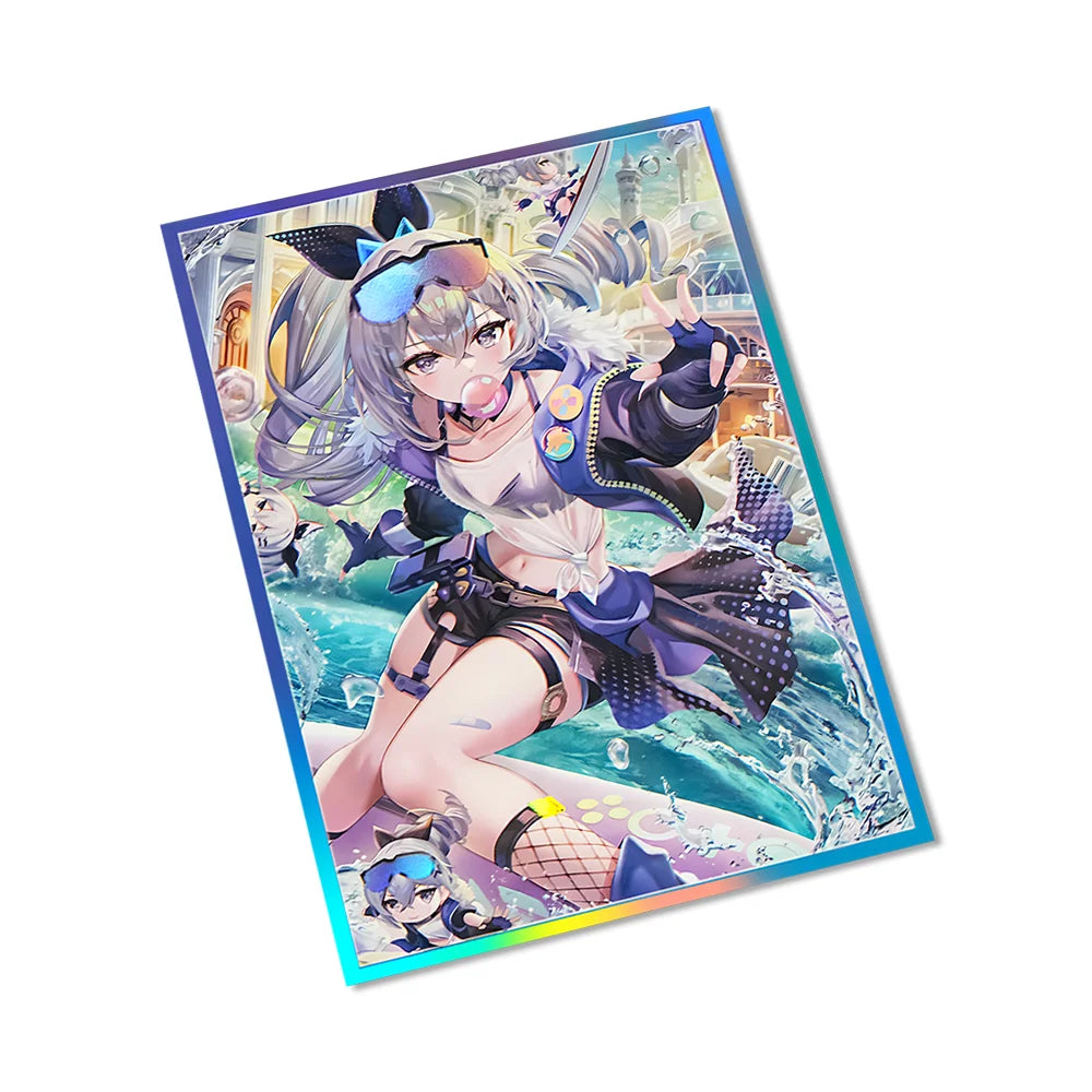 60PCS Holographic Anime Card Sleeves Perfect Fit MTG/PKM Star Rail Silver Wolf Card Protector for PTCG Cards Sports Cards