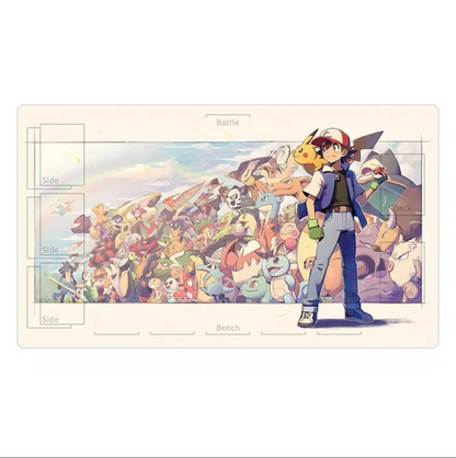 Ash Ketchum Family Board Game Pokemon Table Playmat TCG CCG Mat With Zones Pad Mousepad
