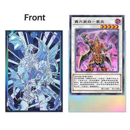 50PCS 63x90mm Blue Eyes White Dragon Laser Card Sleeves Japanese Size YGO Trading Card Protector Anime Deck Shield