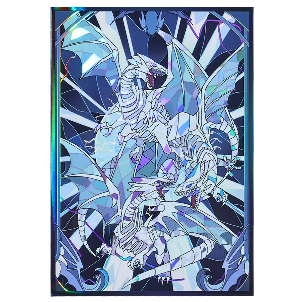 50PCS 63x90mm Blue Eyes White Dragon Laser Card Sleeves Japanese Size YGO Trading Card Protector Anime Deck Shield