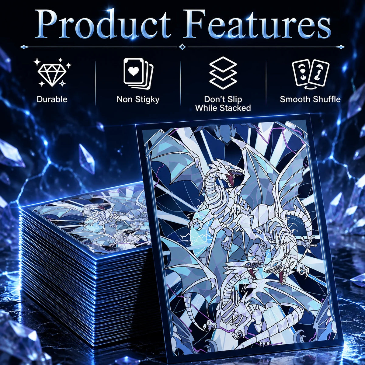 50PCS 63x90mm Blue Eyes White Dragon Laser Card Sleeves Japanese Size YGO Trading Card Protector Anime Deck Shield