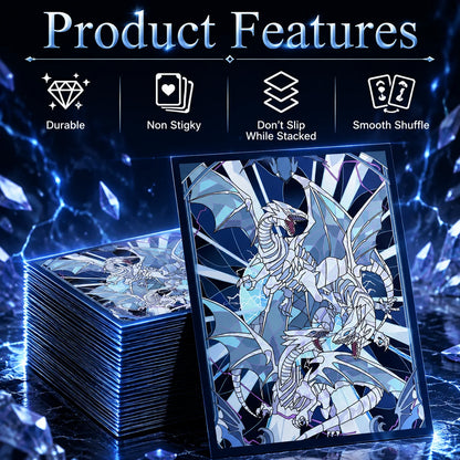 50PCS 63x90mm Blue Eyes White Dragon Laser Card Sleeves Japanese Size YGO Trading Card Protector Anime Deck Shield