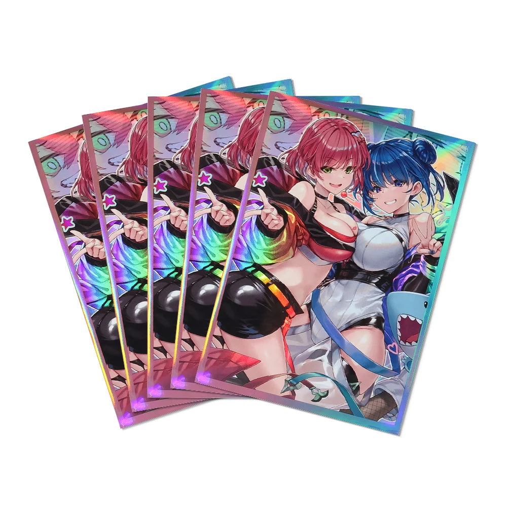 50PCS 63x90mm Holographic Card Sleeves Japanese Size Protector for YGO TCG Trading Cards Game Deck Shield