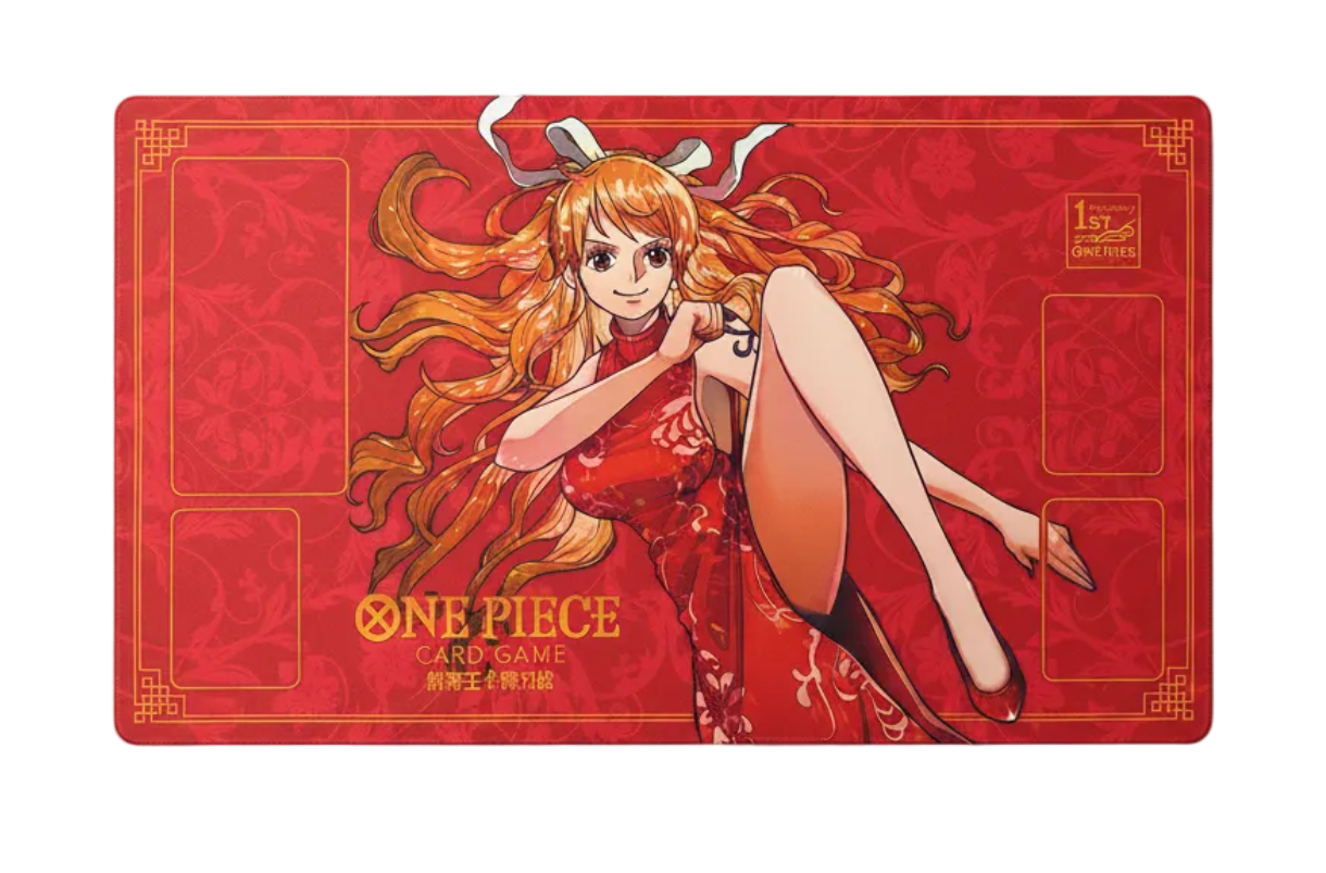 Red 'One Piece' anime character mouse pad with a character in a red outfit and orange hair.