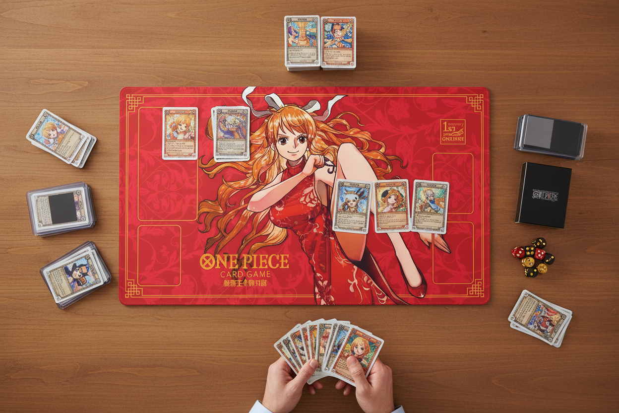 Nami One Piece Playmat With Zones OPCG TCG Board Card Game Play Red Deskmat Mousepad