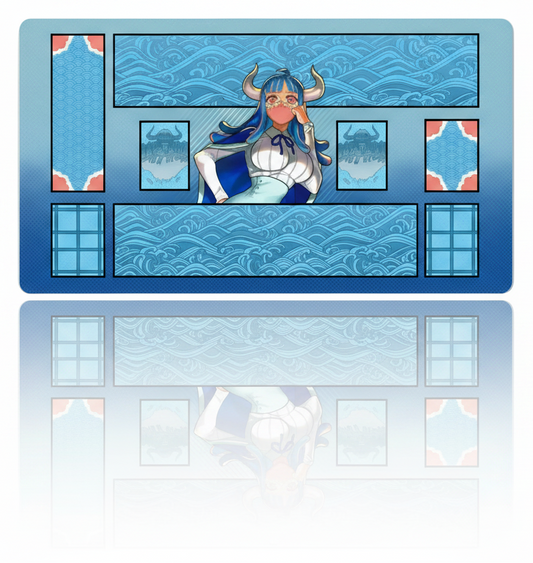 Card with a character design on a blue background
One Piece Ulti Playmat Games Mousepad Play Mat of TCG CCG Board Game Deskmat Blue