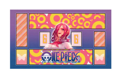 Anime character with pink hair and colorful patterns on a white background