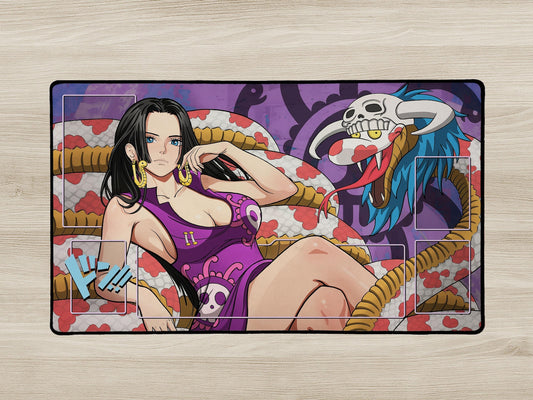 Illustrated character on a decorative mat with a colorful design