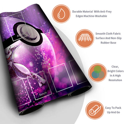 NEW Pokemon Mewtwo Playmat Stitched Edge with Card Zones Rubber Game Playmat Stitched Edge of TCG