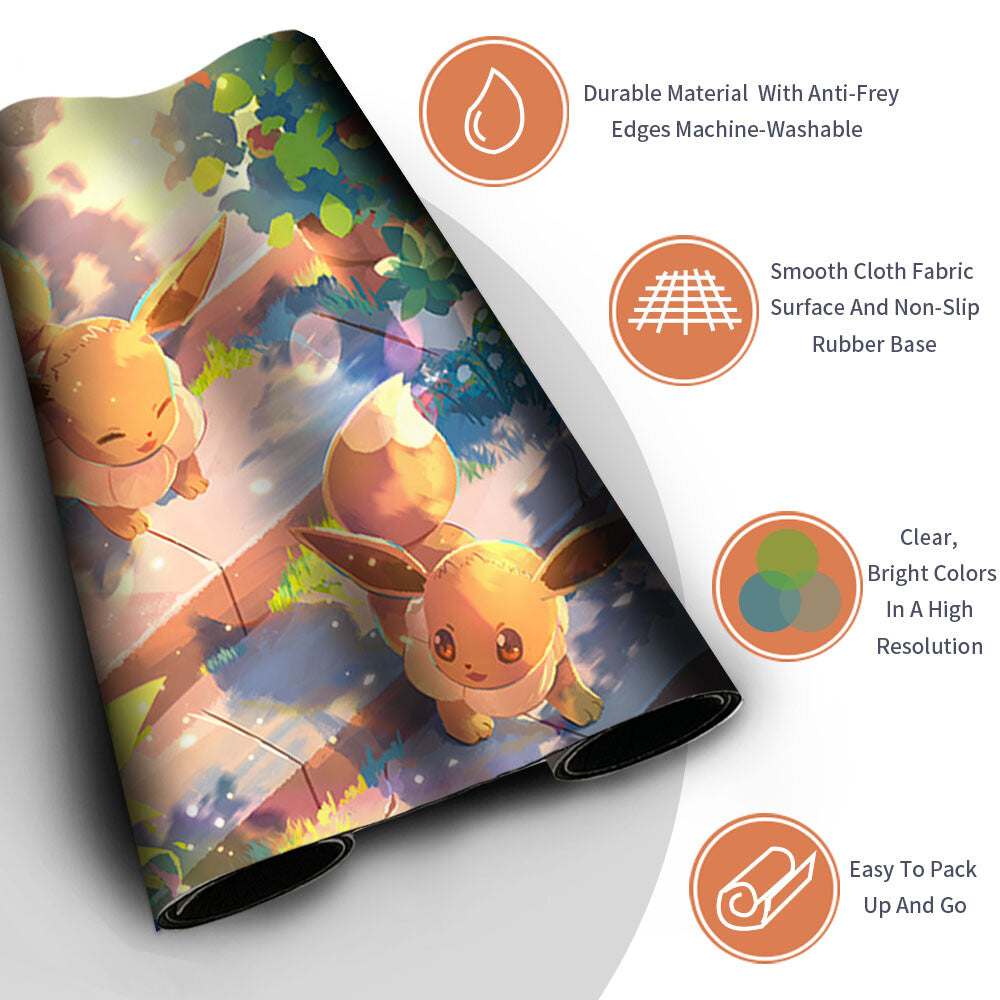 New Pokemon Eevee Playmat Stitched Edge | Pokemon Playmat Stitched Edge With Zones | 357640