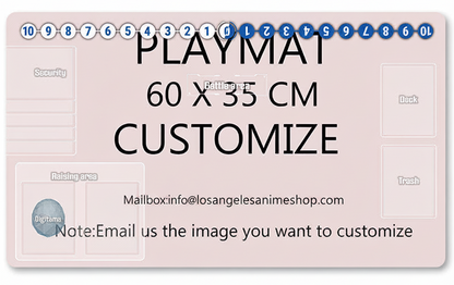 Playmat with customizable text on a pink background