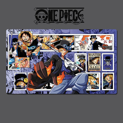 Collage of anime character from 'One Piece' with various scenes and a prominent character holding a sword.