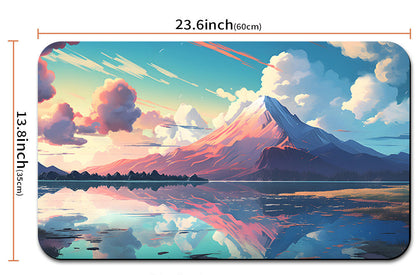 Mouse pad with mountain and lake design and measurements