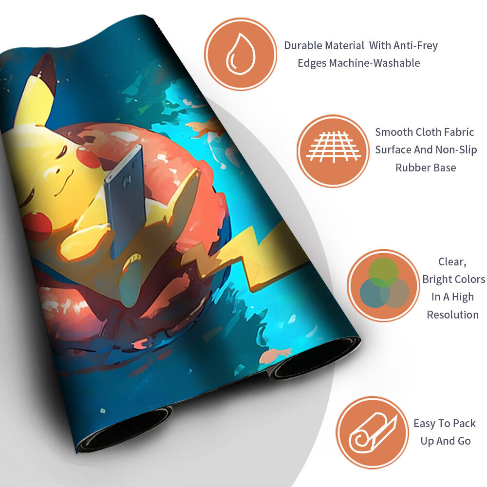 New Pokemon Pikachu Playmat Stitched Edge | Pokemon Playmat Stitched Edge With Zones | 694655