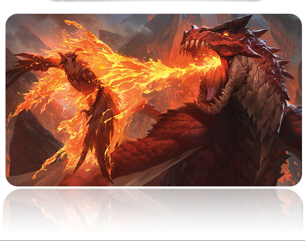 Dragon-themed mouse pad with a pen holder on a white background
