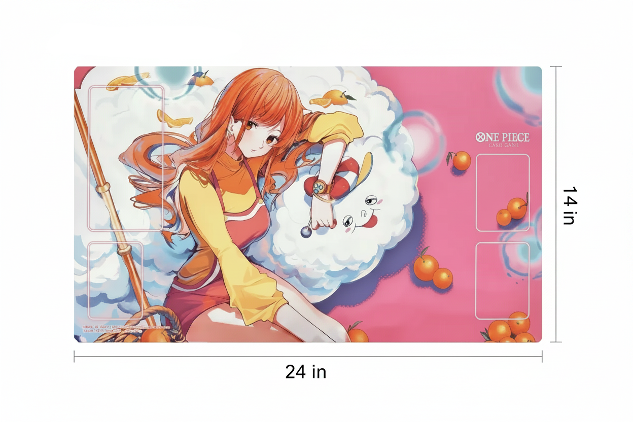 Anime character mouse pad with measurements on a white background