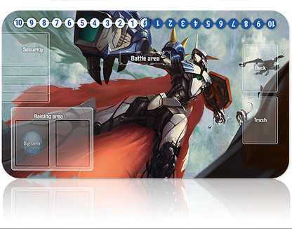 Toy figure with a scale and labeled compartments on a white background