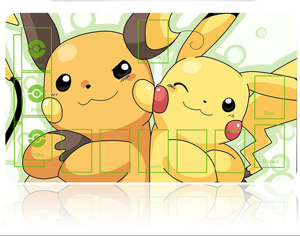 Two cartoon characters resembling Pikachu on a green and white background with a tool above them.