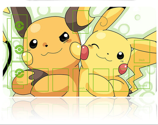 Two cartoon characters resembling Pikachu on a green and white background with a tool above them.