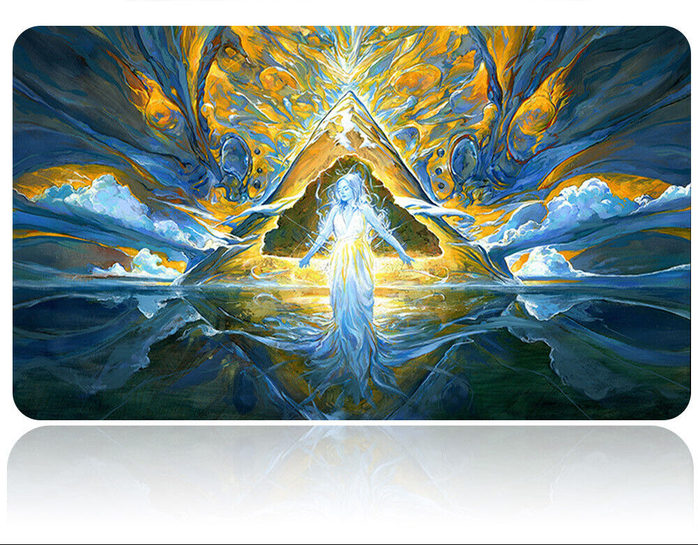 Futuristic weapon with a colorful, abstract design on a reflective surface