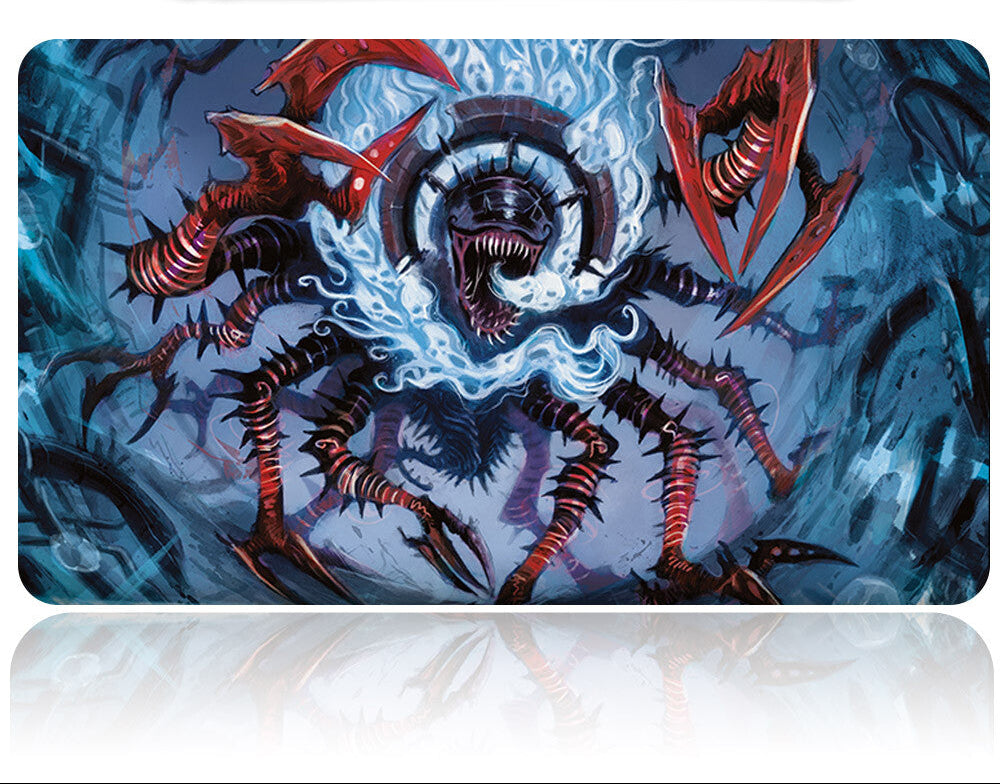 Gaming mouse pad with dragon design and metal clip on a white background