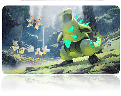 Gaming mouse pad with a green robot design in a forest setting
