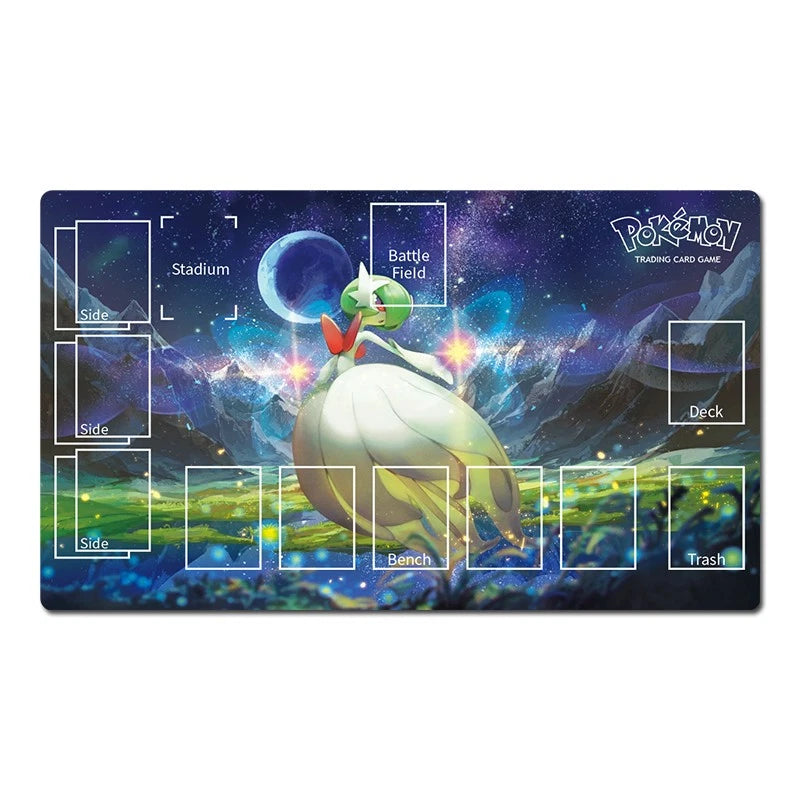 Pokémon trading card game playmat featuring Groudon in a starry night sky with labeled zones for Stadium, Battle Field, Deck, Bench, Trash, and Side areas.