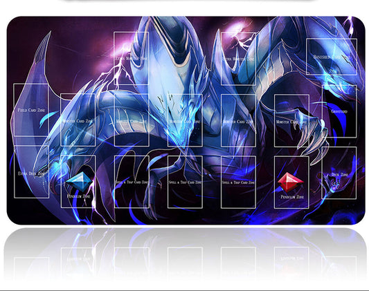 Large gaming mouse pad with dragon design and pen on a white background
