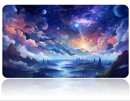 Futuristic space-themed mouse pad with a stylus on a white background