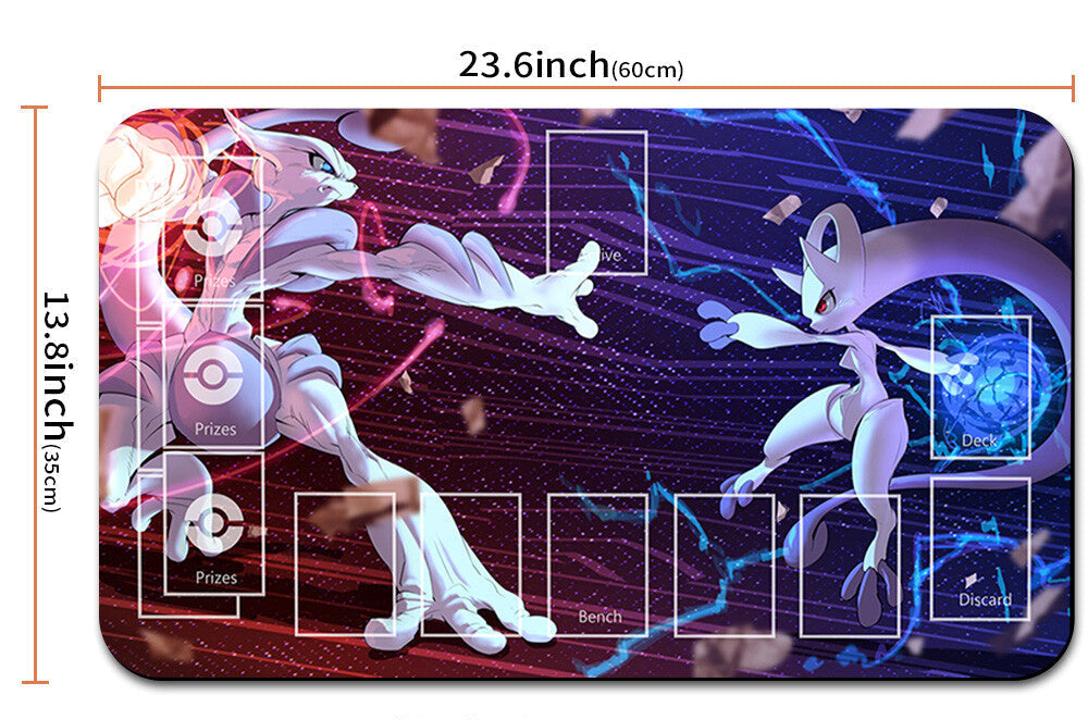 Large mouse pad with character design and measurements, featuring a carrying strap.
