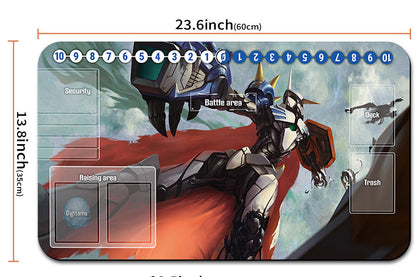 Anime character mouse pad with measurements and a drawstring bag.