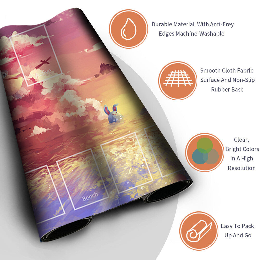 NEW Pokemon Playmat Stitched Edge with Card Zones Rubber Playmat Stitched Edge Compatible Pokemon